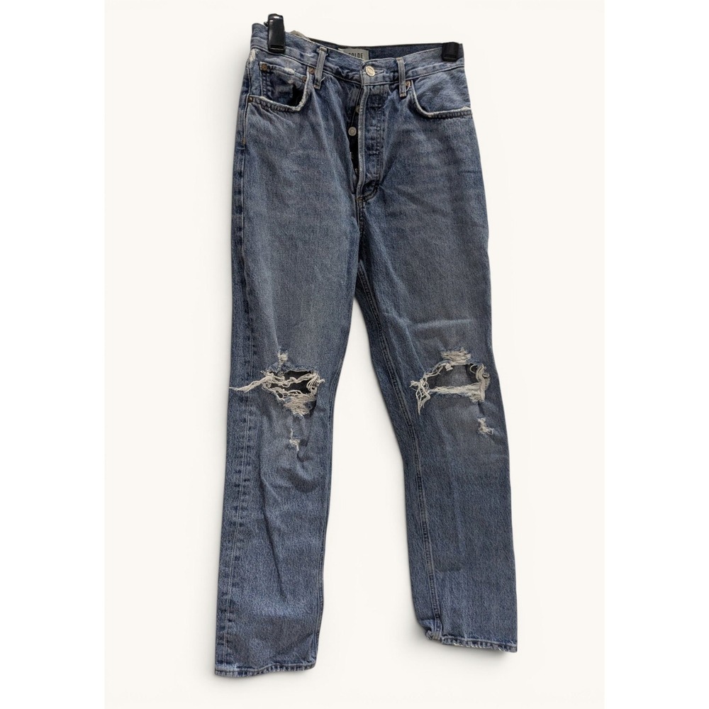 AGOLDE 90's Mid Rise Loose Fit Distressed Jeans Womens 26 Light Wash Denim